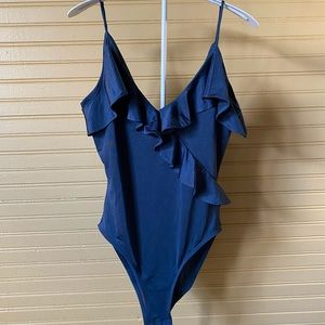 Topshop - teal satiny ruffle sleeve bodysuit